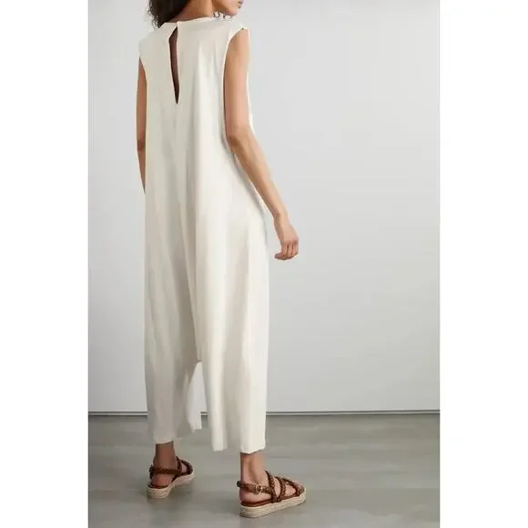 Farm Rio Peixe Printed Cotton-Jersey Jumpsuit Off White Size Large - Picture 2 of 7